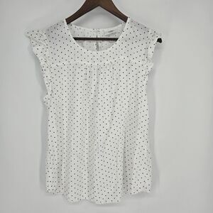 Gina Benotti White Polka Dot Blouse Large Flutter Sleeve Lightweight Flowy